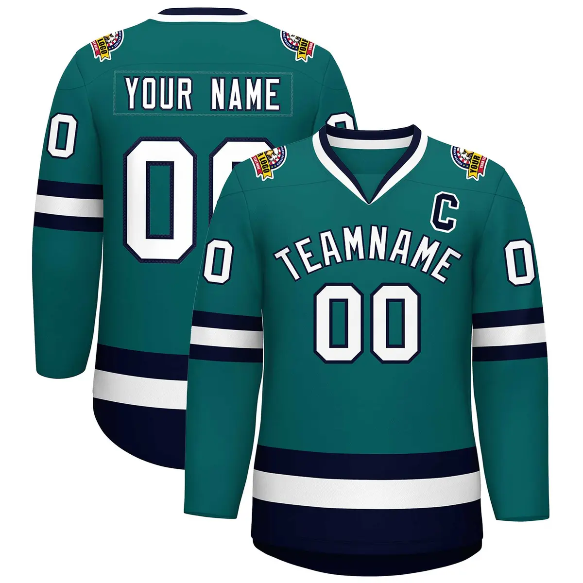 Teal White-Navy Classic Style Hockey Jersey