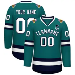 Teal White-Navy Classic Style Hockey Jersey 1