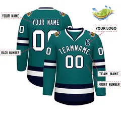 Teal White-Navy Classic Style Hockey Jersey 2