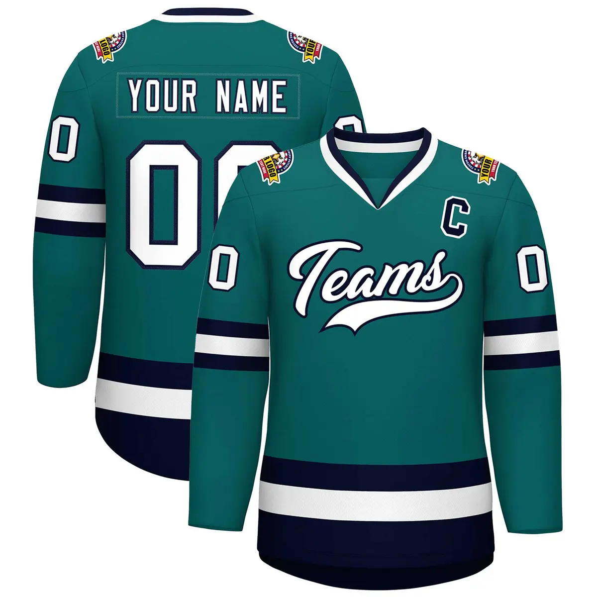 Teal White-Navy Classic Style Hockey Jersey