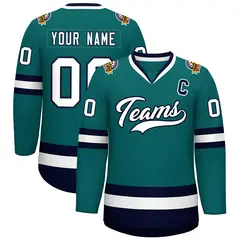 Teal White-Navy Classic Style Hockey Jersey 1