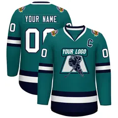 Teal White-Navy Classic Style Hockey Jersey 1