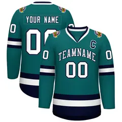 Teal White-Navy Classic Style Hockey Jersey 1