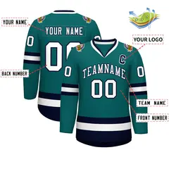 Teal White-Navy Classic Style Hockey Jersey 2