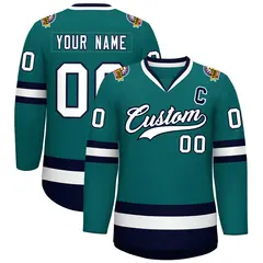 Teal White-Navy Classic Style Hockey Jersey 1