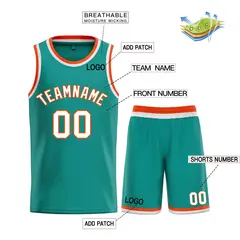 Teal White-Orange Bull Classic Sets Basketball Jersey 3
