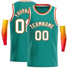 Teal White-Orange Classic Casual Basketball Jersey