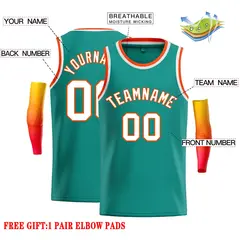 Teal White-Orange Classic Casual Basketball Jersey 2