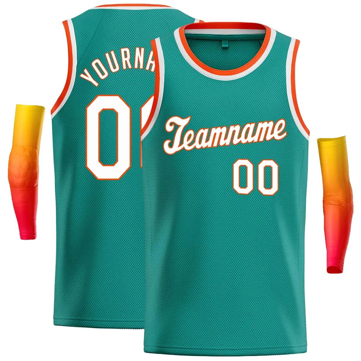 Teal White-Orange Classic Casual Basketball Jersey