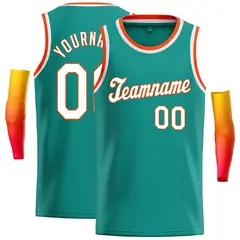 Teal White-Orange Classic Casual Basketball Jersey