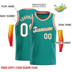 Teal White-Orange Classic Casual Basketball Jersey 2