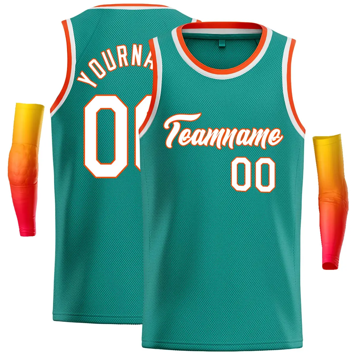 Teal White-Orange Classic Casual Basketball Jersey