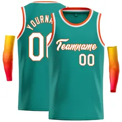 Teal White-Orange Classic Casual Basketball Jersey
