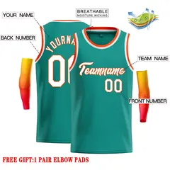 Teal White-Orange Classic Casual Basketball Jersey 2