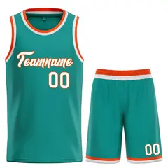 Teal White-Orange Classic Heal Sports Basketball Jersey