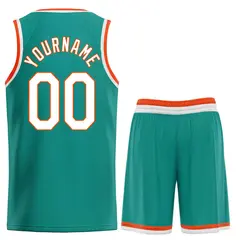 Teal White-Orange Classic Heal Sports Basketball Jersey 2