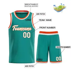 Teal White-Orange Classic Heal Sports Basketball Jersey 3