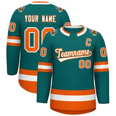 Teal White-Orange Classic Style Hockey Jersey 1