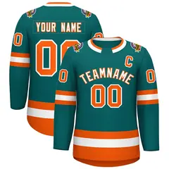 Teal White-Orange Classic Style Hockey Jersey