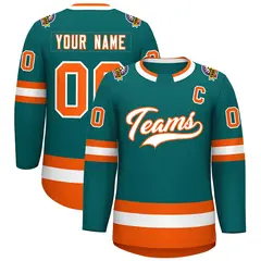 Teal White-Orange Classic Style Hockey Jersey