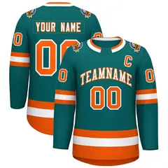 Teal White-Orange Classic Style Hockey Jersey
