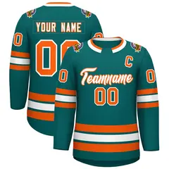 Teal White-Orange Classic Style Hockey Jersey