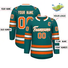 Teal White-Orange Classic Style Hockey Jersey 2