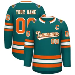 Teal White-Orange Classic Style Hockey Jersey