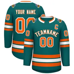 Teal White-Orange Classic Style Hockey Jersey