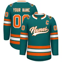 Teal White-Orange Classic Style Hockey Jersey