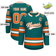 Teal White-Orange Classic Style Hockey Jersey 2