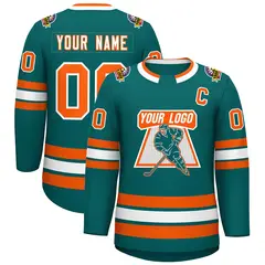 Teal White-Orange Classic Style Hockey Jersey