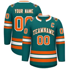 Teal White-Orange Classic Style Hockey Jersey