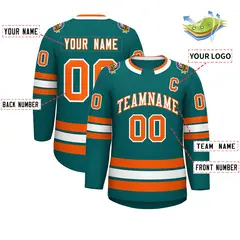 Teal White-Orange Classic Style Hockey Jersey 2