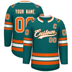 Teal White-Orange Classic Style Hockey Jersey