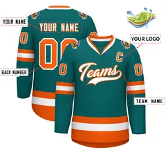 Teal White-Orange Classic Style Hockey Jersey 2