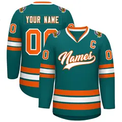 Teal White-Orange Classic Style Hockey Jersey