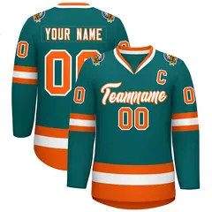 Teal White-Orange Classic Style Hockey Jersey