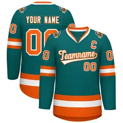 Teal White-Orange Classic Style Hockey Jersey
