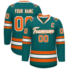 Teal White-Orange Classic Style Hockey Jersey