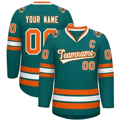 Teal White-Orange Classic Style Hockey Jersey