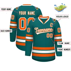 Teal White-Orange Classic Style Hockey Jersey 2