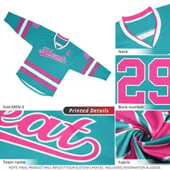 Teal White-Orange Classic Style Hockey Jersey 3