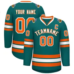 Teal White-Orange Classic Style Hockey Jersey
