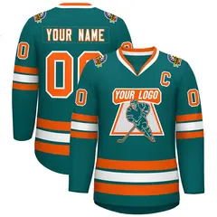Teal White-Orange Classic Style Hockey Jersey