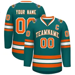 Teal White-Orange Classic Style Hockey Jersey