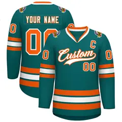 Teal White-Orange Classic Style Hockey Jersey