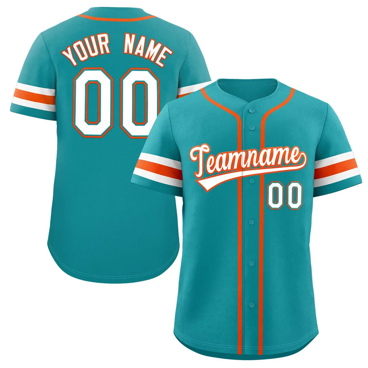 Teal White-Orange Full-Button Classic Baseball Jersey