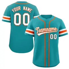 Teal White-Orange Full-Button Classic Baseball Jersey