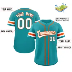 Teal White-Orange Full-Button Classic Baseball Jersey 2